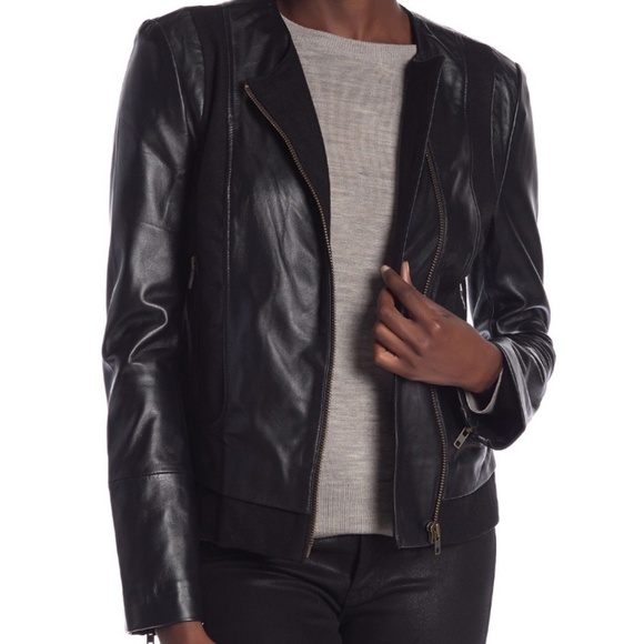 Joie Morina Black Leather and Wool Jacket - Picture 1 of 8